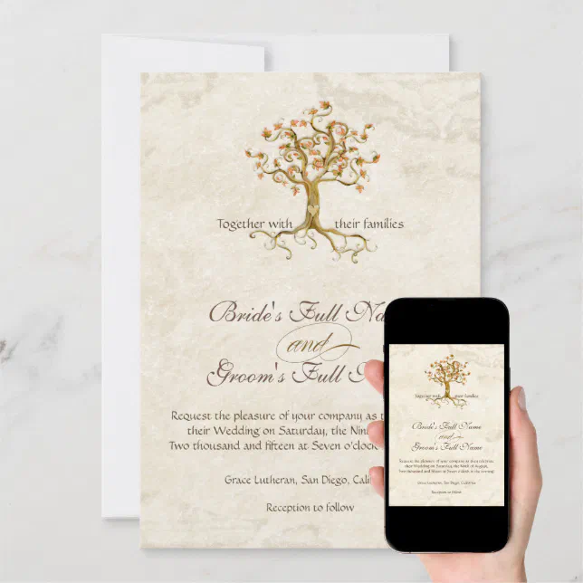 Swirl Tree Roots Antiqued Parchment Monogrammed Invitation | Zazzle