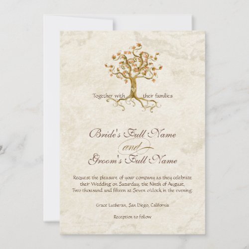 Swirl Tree Roots Antiqued Parchment Monogrammed Invitation