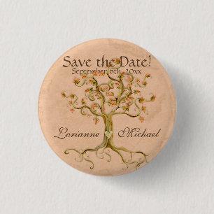 Swirl Tree Roots Antiqued Parchment Save the Date Button