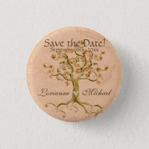 Swirl Tree Roots Antiqued Parchment Save the Date Button