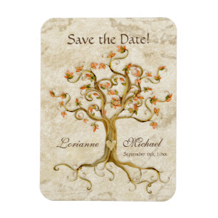 Swirl Tree Roots Antiqued Parchment Save the Date Magnet