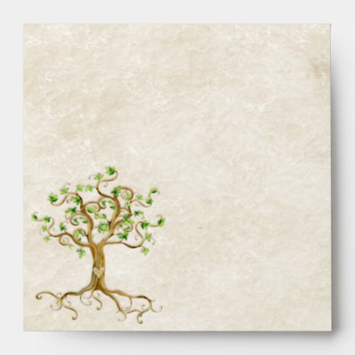 Swirl Tree Roots Antiqued Parchment Wedding Envelope