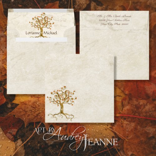 Swirl Tree Roots Antiqued Parchment Wedding Envelope