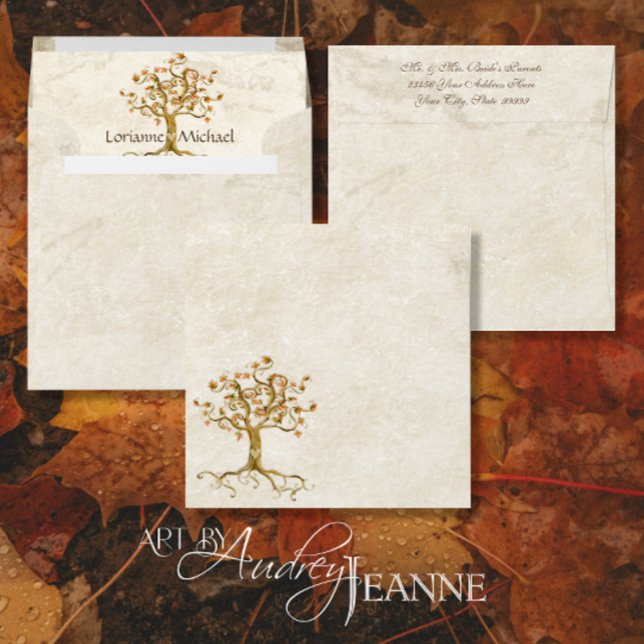Swirl Tree Roots Antiqued Parchment Wedding Envelope (Creator Uploaded)