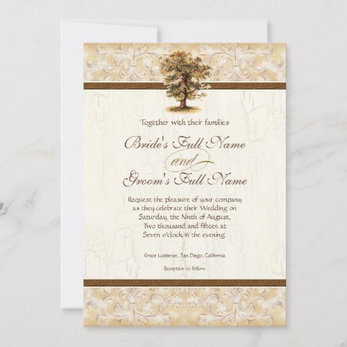 Swirl Tree Roots Antiqued Parchment Wedding Invitation