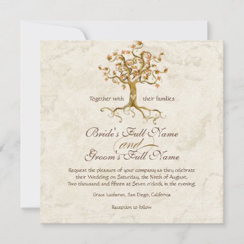 Swirl Tree Roots Antiqued Parchment Wedding Invitation