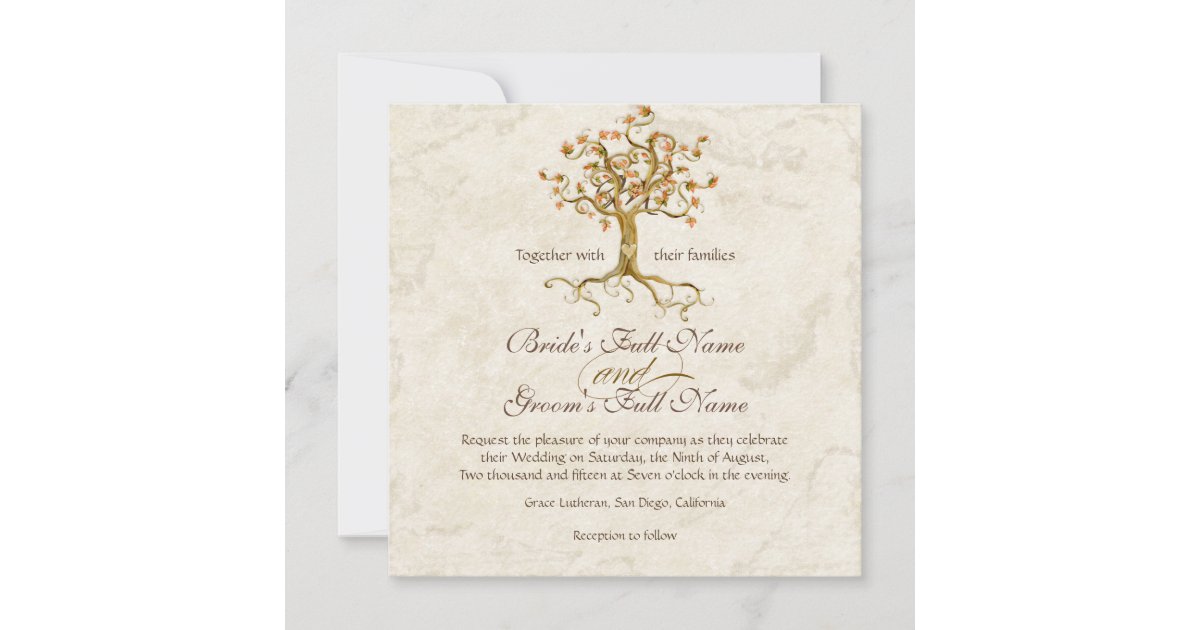 Swirl Tree Roots Antiqued Parchment Wedding Invitation | Zazzle