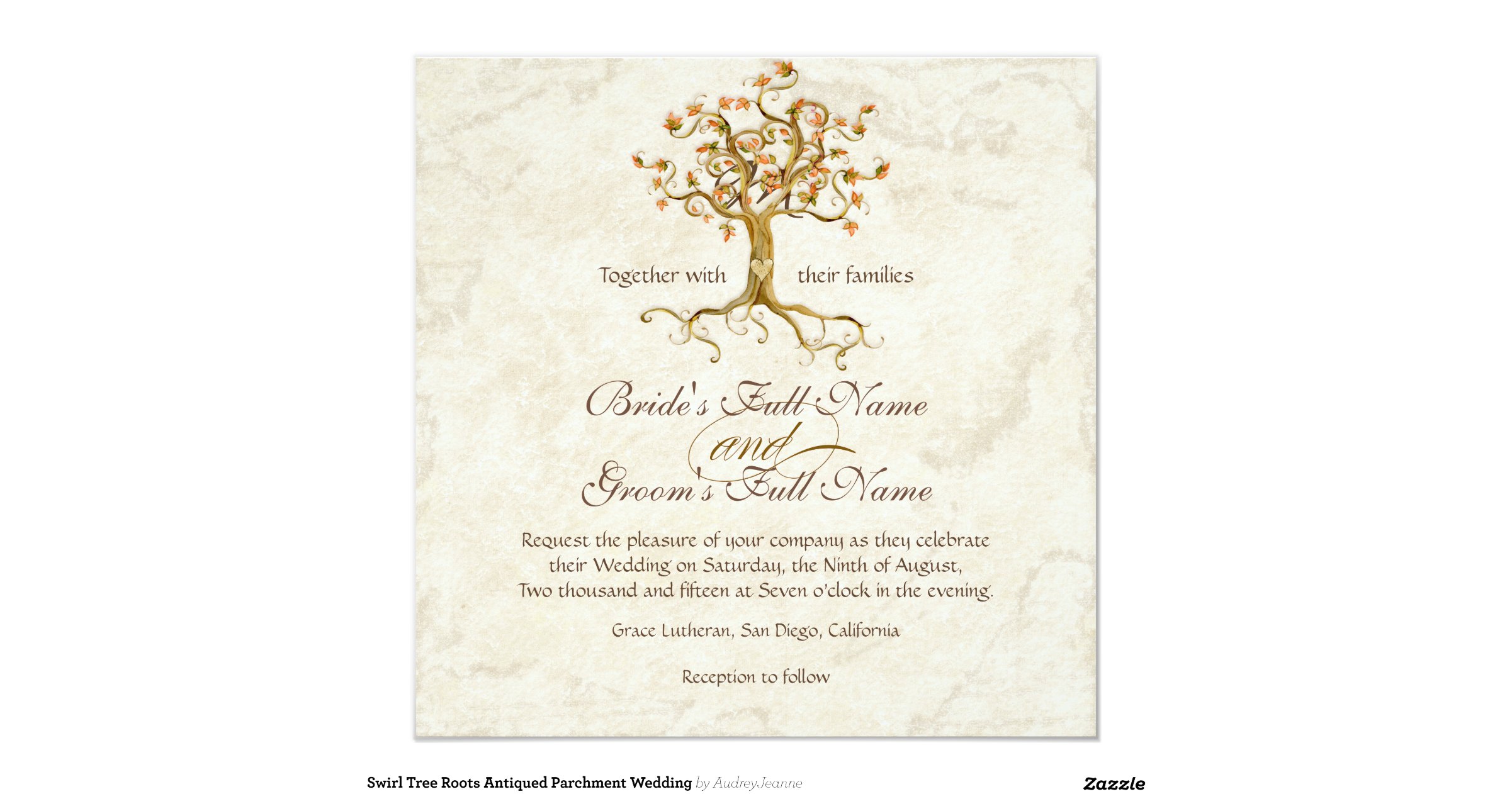 swirl_tree_roots_antiqued_parchment_wedding_invitation ...