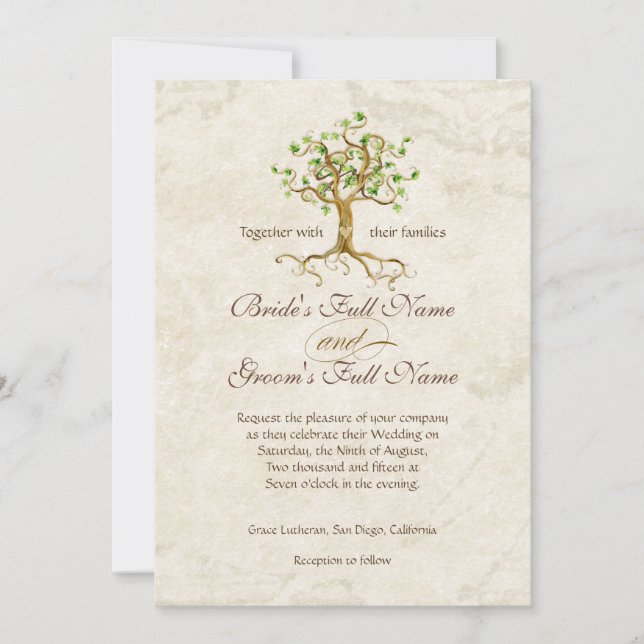 Swirl Tree Roots Antiqued Parchment Wedding Invitation (Front)