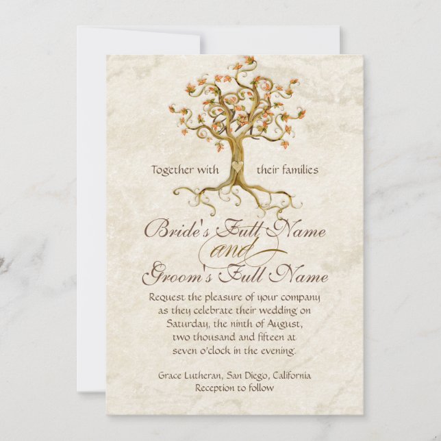 Swirl Tree Roots Antiqued Parchment Wedding Invitation (Front)