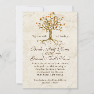 Swirl Tree Roots Antiqued Parchment Wedding Invitation