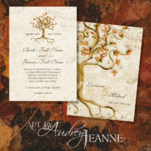 Swirl Tree Roots Antiqued Parchment Wedding Invitation