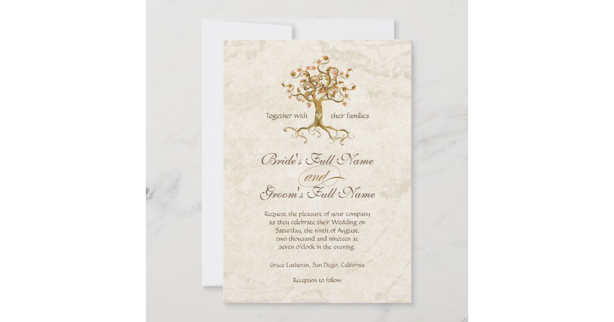 Swirl Tree Roots Antiqued Parchment Wedding Invitation | Zazzle