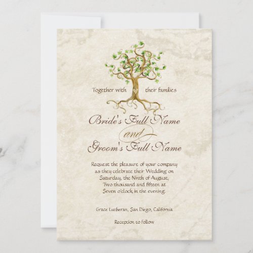 Swirl Tree Roots Antiqued Parchment Wedding Invitation