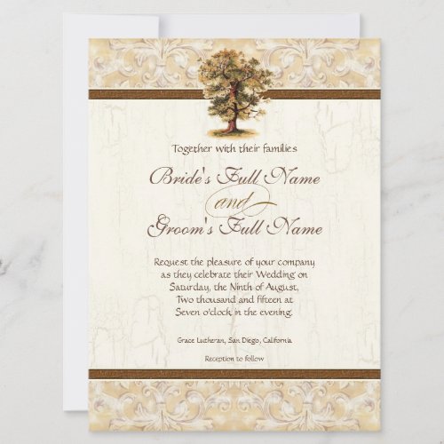 Swirl Tree Roots Antiqued Parchment Wedding Invitation