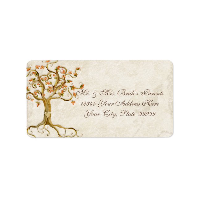 Swirl Tree Roots Antiqued Parchment Wedding Label (Front)