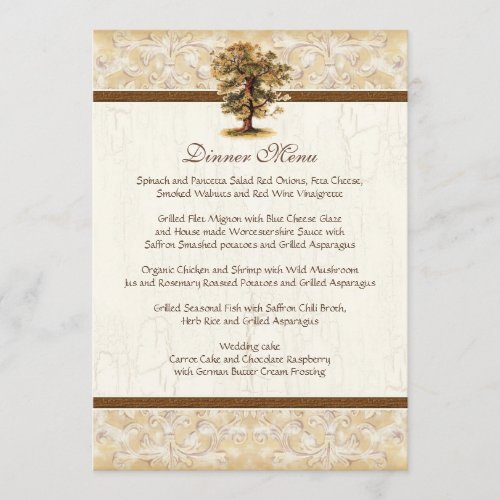 Swirl Tree Roots Antiqued Parchment Wedding Menu