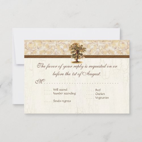 Swirl Tree Roots Antiqued Parchment Wedding RSVP Card