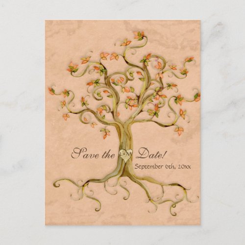 Swirl Tree Roots Antiqued Parchment Wedding Save Announcement Postcard