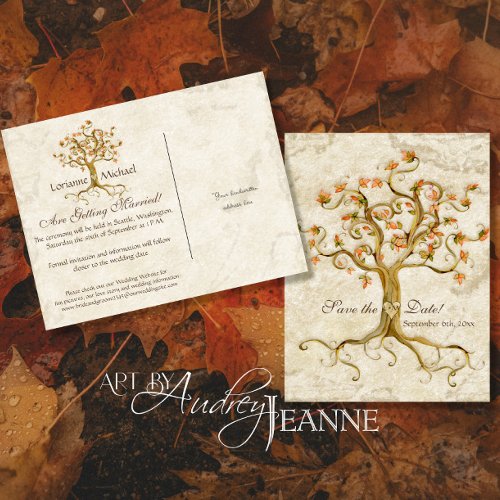 Swirl Tree Roots Antiqued Parchment Wedding Save Announcement Postcard