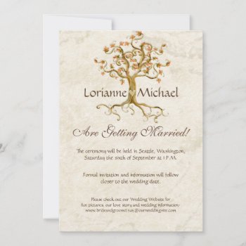 Swirl Tree Roots Antiqued Parchment Wedding Save Invitation by AudreyJeanne at Zazzle