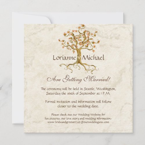 Swirl Tree Roots Antiqued Parchment Wedding Save Invitation