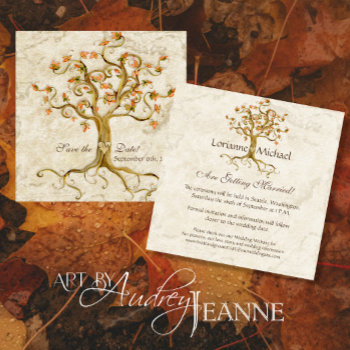 Swirl Tree Roots Antiqued Parchment Wedding Save Invitation by AudreyJeanne at Zazzle