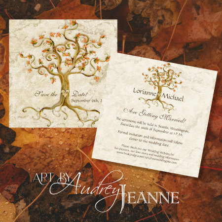 Swirl Tree Roots Antiqued Parchment Wedding Save Invitation