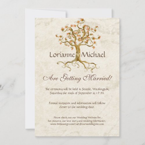 Swirl Tree Roots Antiqued Parchment Wedding Save Invitation