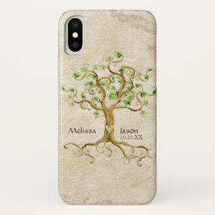 Swirl Tree Roots Antiqued Personalized Names Heart iPhone X Case