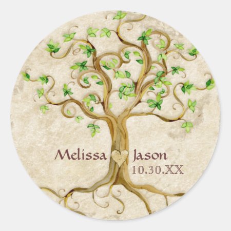 Swirl Tree Roots Antiqued Personalized Names Heart Classic Round Stick