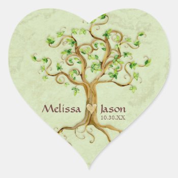 Swirl Tree Roots Antiqued Personalized Names Heart Heart Sticker by AudreyJeanne at Zazzle