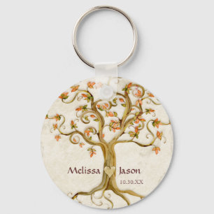 Swirl Tree Roots Antiqued Personalized Names Heart Keychain