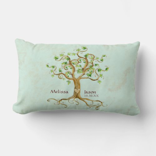 Swirl Tree Roots Antiqued Personalized Names Heart Lumbar Pillow