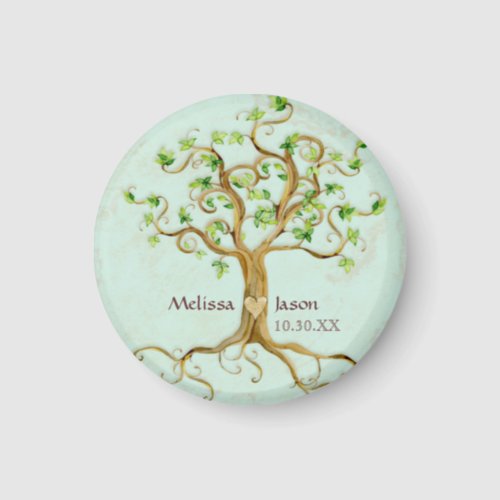 Swirl Tree Roots Antiqued Personalized Names Heart Magnet