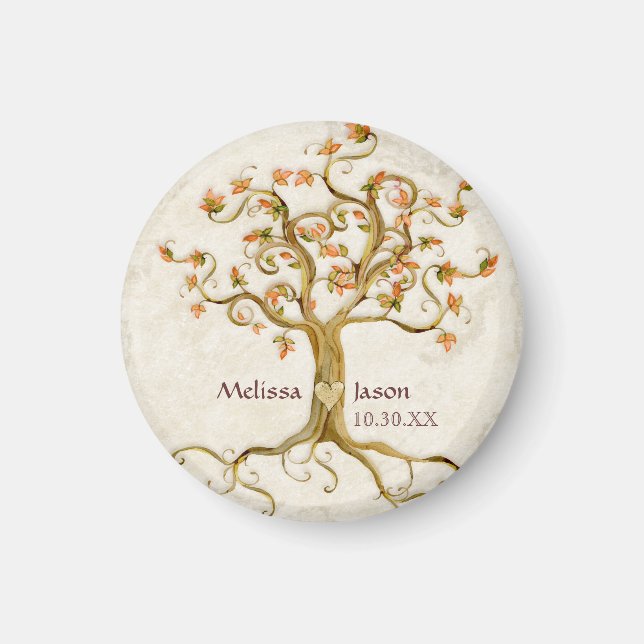 Swirl Tree Roots Antiqued Personalized Names Heart Magnet (Front)