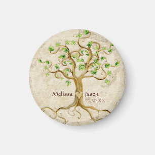 Swirl Tree Roots Antiqued Personalized Names Heart Magnet