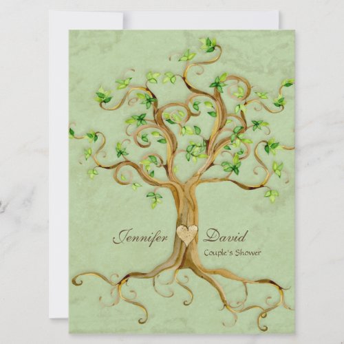 Swirl Tree Roots Antiqued Sage Couples Shower Custom Invites