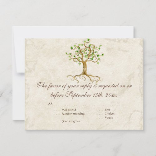 Swirl Tree Roots Antiqued Sage RSVP Response Card