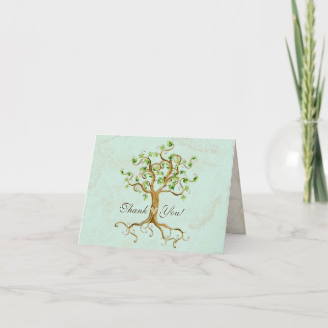 Swirl Tree Roots Antiqued Sage Thank You Note Card (Front)