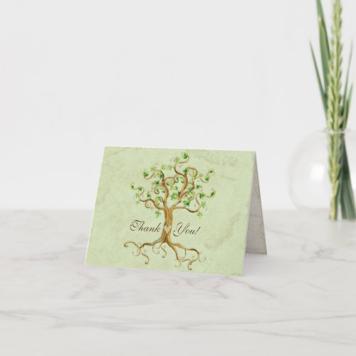 Swirl Tree Roots Antiqued Sage Thank You Note Card