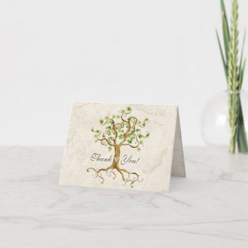 Swirl Tree Roots Antiqued Sage Thank You Note Card