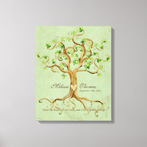 Swirl Tree Roots Antiqued Sage Wedding Gift Art Canvas Print