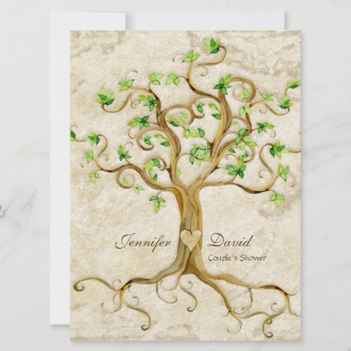 Swirl Tree Roots Antiqued Tan Couples Shower Custom Invitation