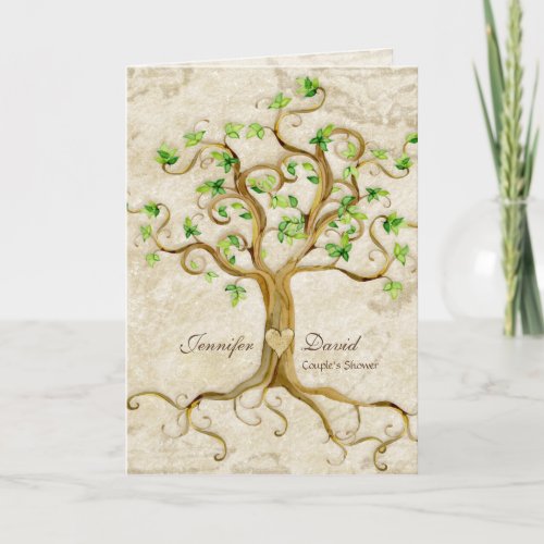 Swirl Tree Roots Antiqued Tan Couples Shower Invitation