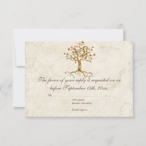 Swirl Tree Roots Antiqued Tan RSVP Response Card