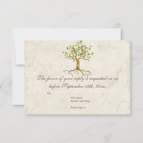 Swirl Tree Roots Antiqued Tan RSVP Response Card
