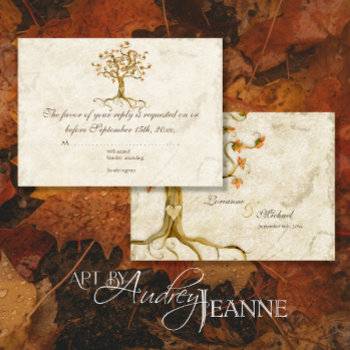 Swirl Tree Roots Antiqued Tan Rsvp Response Card by AudreyJeanne at Zazzle