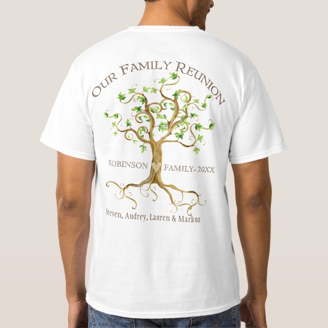 Swirl Tree Roots Personalize Family Reunion Gift T-Shirt (Back)
