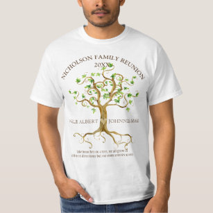 Swirl Tree Roots Watercolor Family Reunion Names T-Shirt